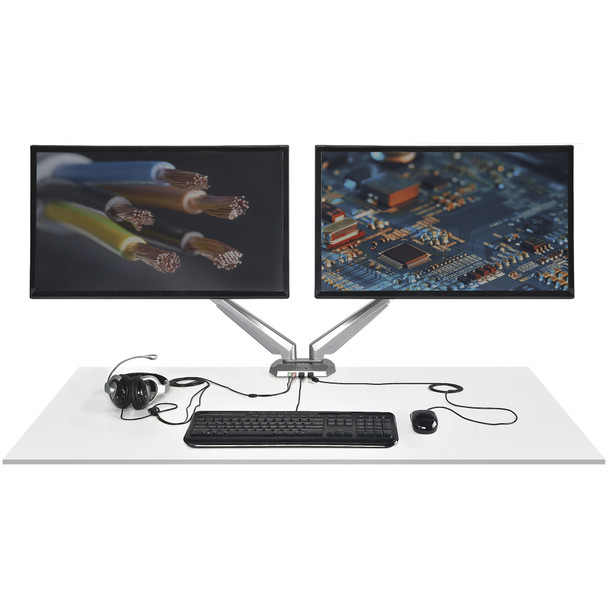 StarTech.com Desk Mount Dual Monitor Arm with USB & Audio - Desk Clamp VESA Mount for up to 32 inch Displays - 2x USB, 2x 3.5mm audio - Ergonomic Full Motion Dual Monitor Arm - Silver ARMSLIMDUOS 065030888011