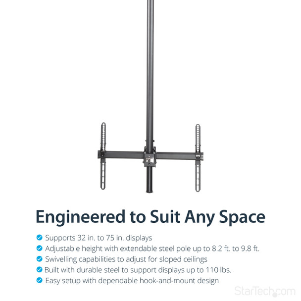 StarTech.com Ceiling TV Mount - 8.2' to 9.8' Long Pole FPCEILPTBLP 065030870412