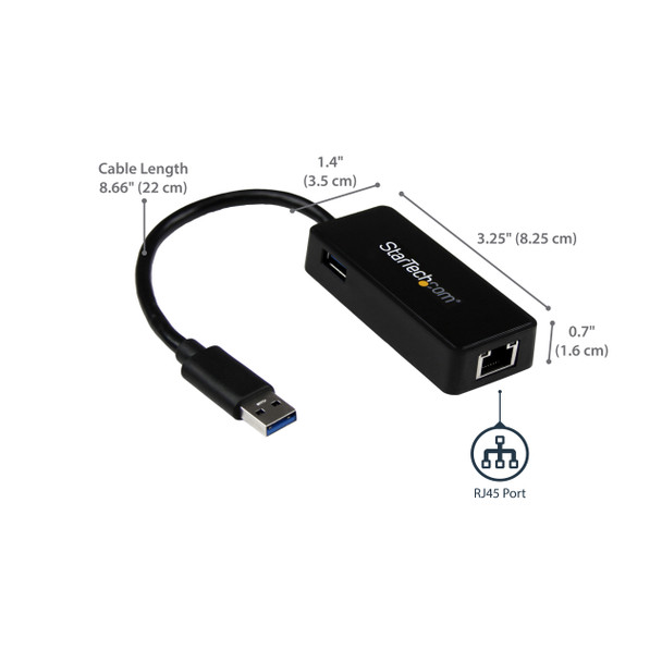 StarTech.com USB 3.0 to Gigabit Ethernet Adapter NIC w/ USB Port - Black USB31000SPTB 065030851893