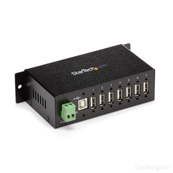 StarTech.com 7-Port USB 2.0 Hub - Metal Industrial USB-A Hub with ESD Protection & 350W Surge Protection - Din Rail, Wall or Desk Mountable - TAA Compliant USB Expander Hub ST7200USBM 065030837910