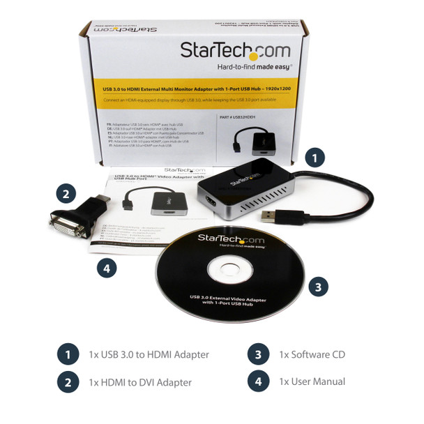 StarTech.com USB 3.0 to HDMI Adapter with 1-Port USB Hub – 1920x1200 USB32HDEH 065030850629