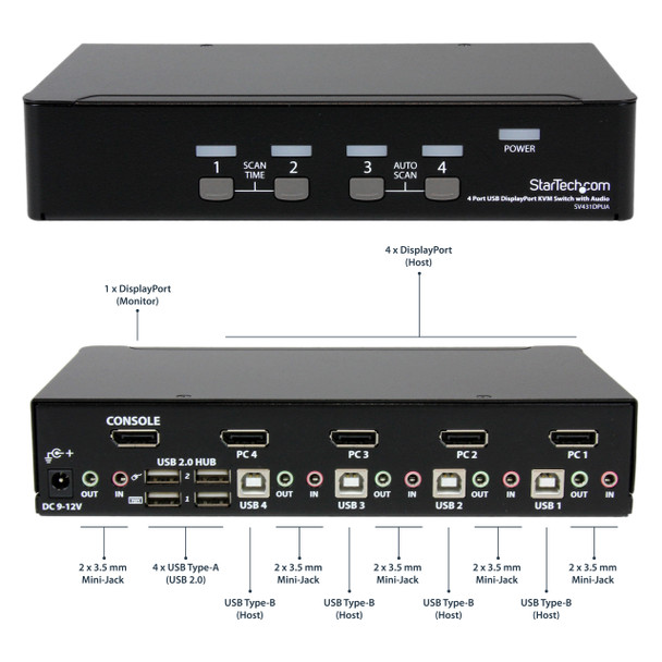 StarTech.com 4 Port DisplayPort KVM Switch - 4K 60Hz - Single Display - Dual Port UHD DP 1.2 USB KVM Switch with Integrated USB 2.0 Hub & Audio - Dell, HP, Apple, Lenovo - TAA Compliant SV431DPUA2 065030826372