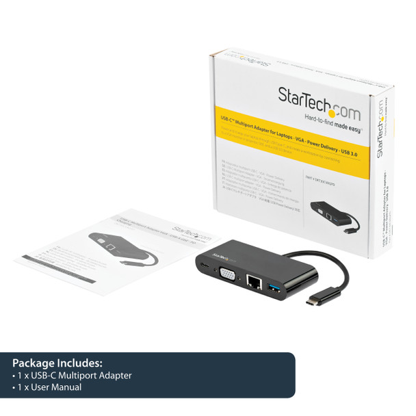 StarTech.com USB-C VGA Multiport Adapter - Power Delivery (60W) - USB 3.0 - GbE DKT30CVAGPD 065030879163