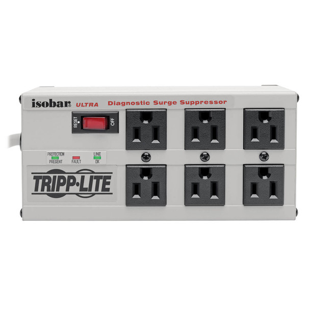 Tripp Lite Isobar 6-Outlet Surge Protector, 6 ft. Cord with Right-Angle Plug, 3330 Joules, Diagnostic LEDs, Metal Housing ISOBAR6 ULTRA 037332010544
