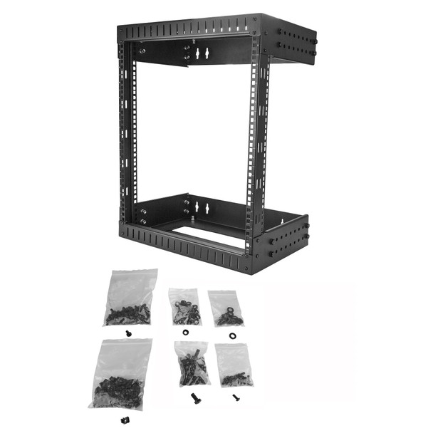 StarTech.com 12U 19" Wall Mount Network Rack - Adjustable Depth 12-20" 2 Post Open Frame Server Room Rack for AV/Data/ IT Communication/Computer Equipment/Switch w/Cage Nuts & Screws RK12WALLOA 065030873918