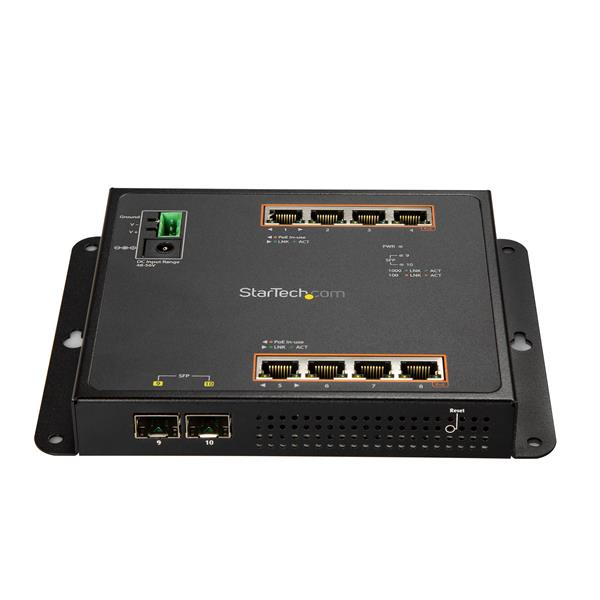 StarTech.com 8-Port PoE+ Gigabit Ethernet Switch plus 2 SFP Connections - Managed - Wall Mount with Front Access IES101GP2SFW 065030871198