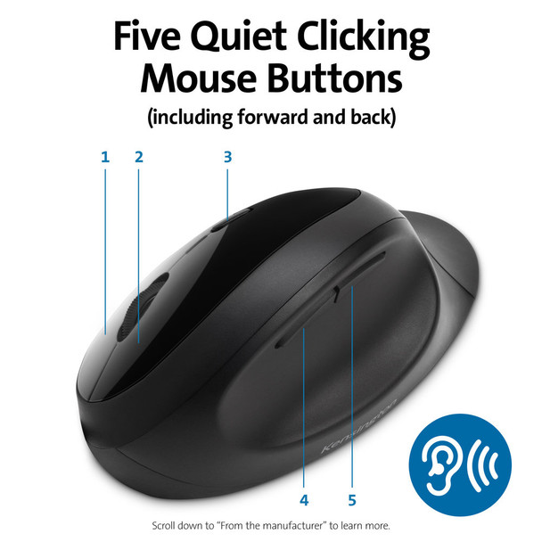 Kensington MC K75404WW Pro Fit Ergo Wireless Mouse Black Retail