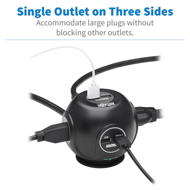 Tripp-Lite UP TLP36USB 6ft 3-Outlet Spherical Surge Protector Black Retail