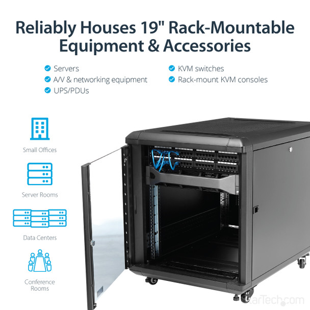 StarTech Accessory RK1236BKF 12U 36in Knock-Down Server Rack Cabinet w Caster