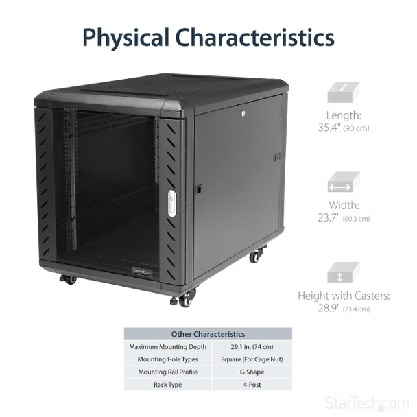 StarTech Accessory RK1236BKF 12U 36in Knock-Down Server Rack Cabinet w Caster