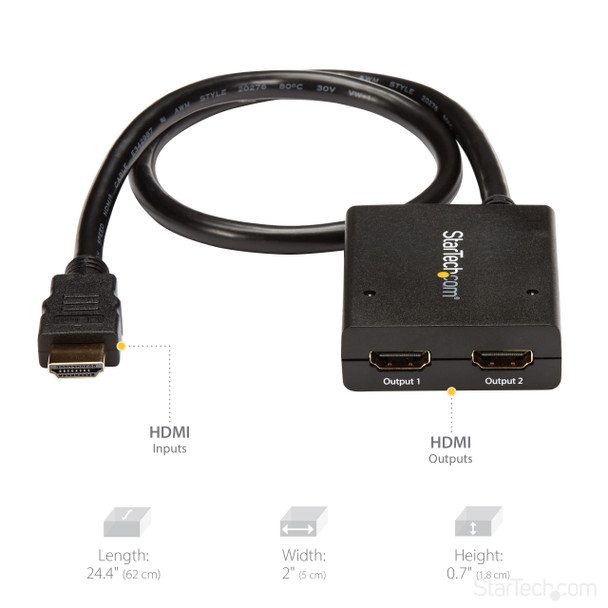 StarTech ST122HD4KU 4K HDMI 2PT Video Splitter 1x2HDMI Powered by USB POW ADP