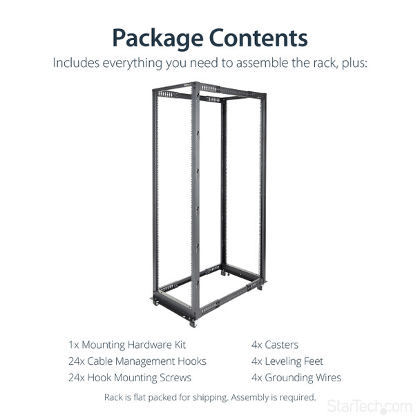 Startech 4POSTRACK42 42U Adjustable Depth Open Frame 4Post Server Rack Cabinet