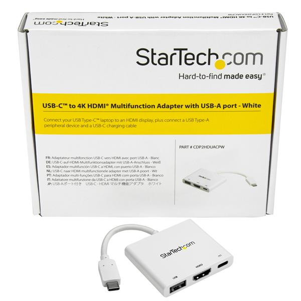StarTech Accessory CDP2HDUACPW USB-C to 4K HDMI ADT w Power Delivery&USB-A WH
