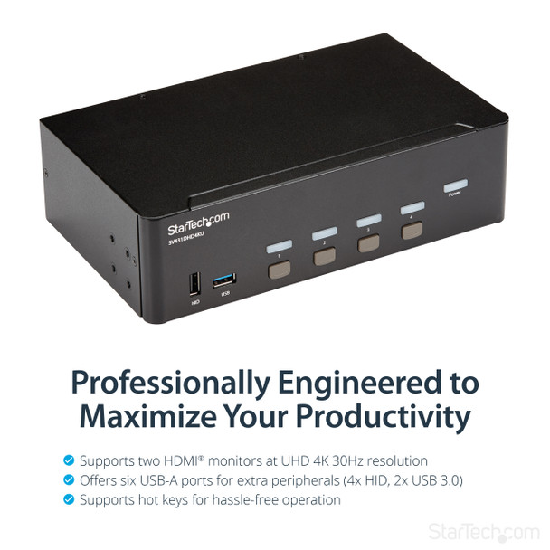 StarTech NT SV431DHD4KU 4 Port HDMI KVM Switch 4K 30Hz Dual Display RTL