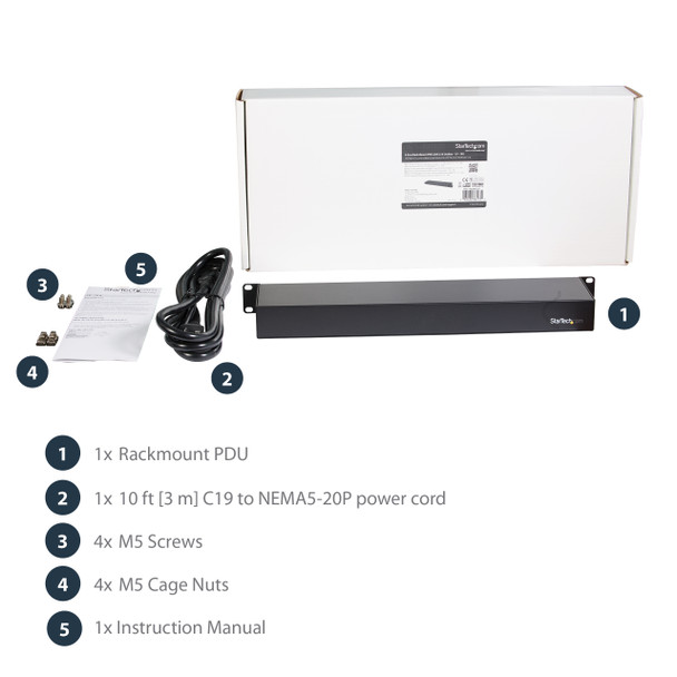 StarTech NT 8 Port Rack-Mount PDU with C13 Outlets 16A 10ft 1U Power Cord RTL