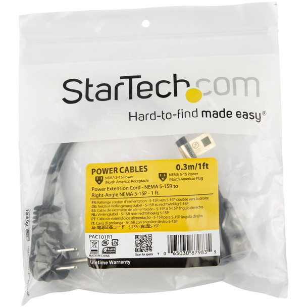 StarTech PAC101R 1f Flat Extension Cord NEMA 5-15R to NEMA 5-15P Retail