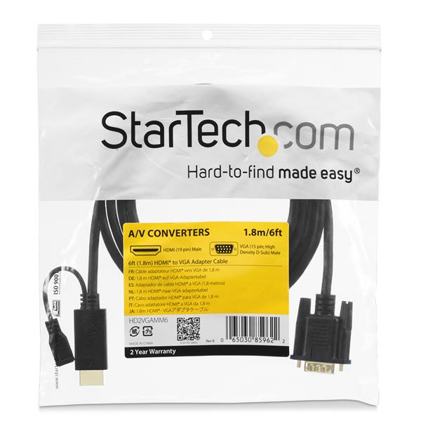 StarTech HD2VGAMM3 3ft HDMI to VGA Active Converter Adapter Cable Retail