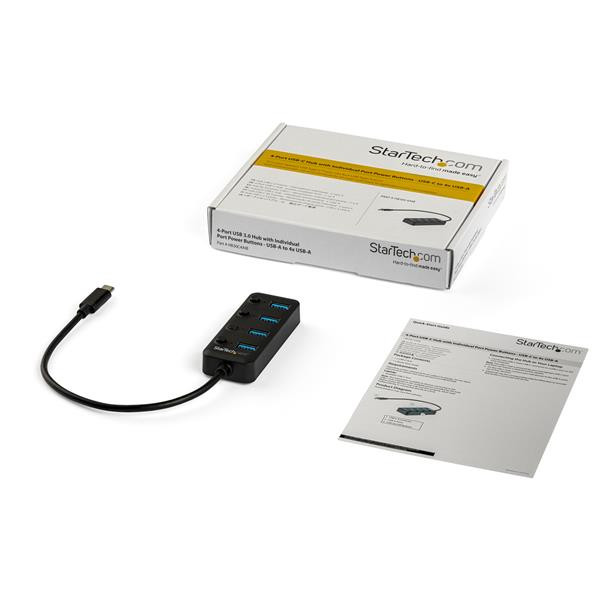 StarTech AC HB30C4AIB 4PT USB-C Hub - 4x USB-A w Individual On Off Switches