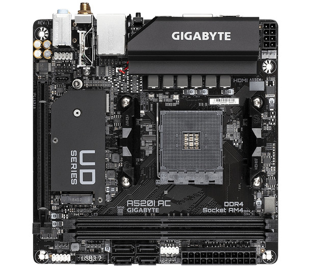 Gigabyte MB A520I AC AMD A520 AM4 Ryzen 64GB DDR4 PCIE DP HDMI Mini-ITX Retail