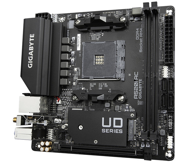 Gigabyte MB A520I AC AMD A520 AM4 Ryzen 64GB DDR4 PCIE DP HDMI Mini-ITX Retail