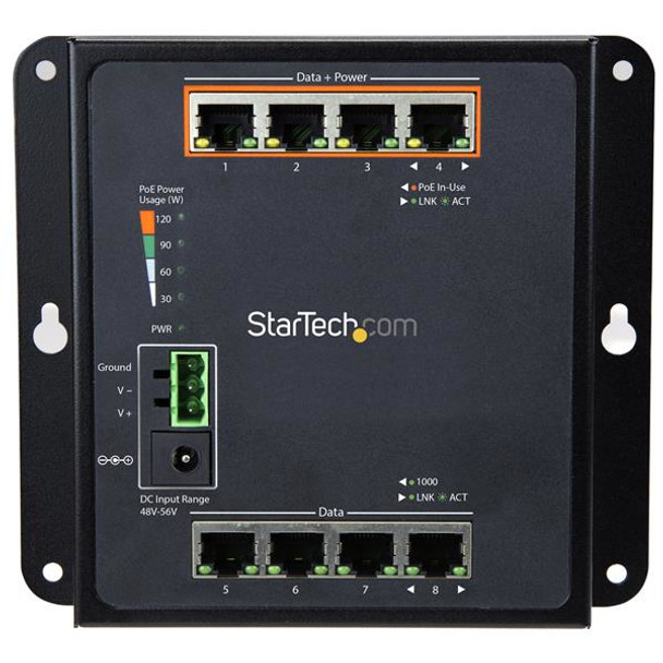 Startech NT IES81GPOEW 8PT Gigabit Ethernet Switch 4 PoE+ Managed Wall Mount