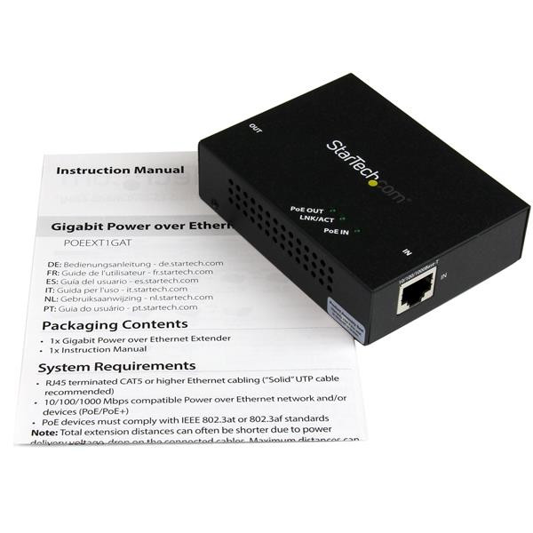 StarTech POEEXT1GAT 4PT Gigabit PoE+ Extender 802.3at af 100m Retail