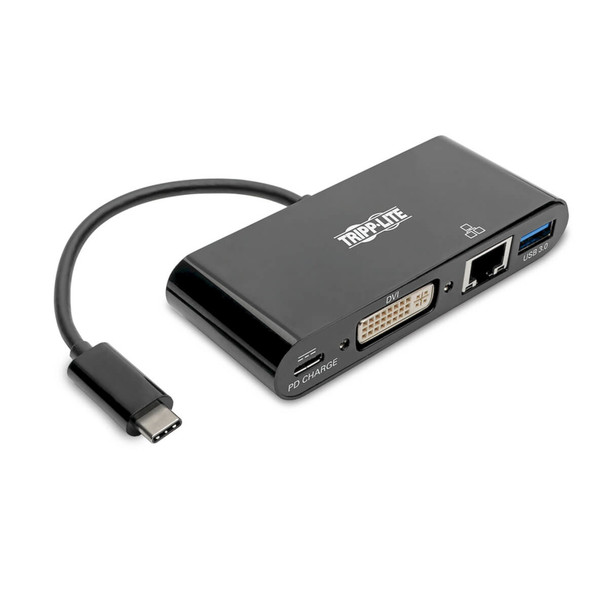 Tripp-Lite AC U444-06N-DGUB-C USB-C to DVI Adptr w USB-A Hub Gigabit Ethernet