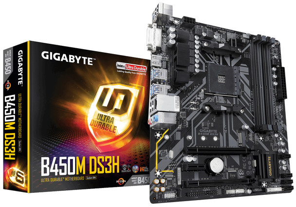 Gigabyte MB B450M DS3H AMD Ryzen B450 64GB DDR4 DVI-D HDMI PCIE Micro ATX RTL
