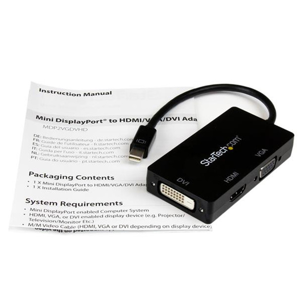 StarTech AC MDP2VGDVHD MiniDP to VGA DVI HDMI Adapter 3-in-1 mDP Converter RTL