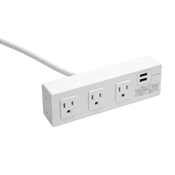 Tripp-Lite UP TLP310USBCW 10ft 3-Outlet Surge Protector w 2xUSB port White RTL