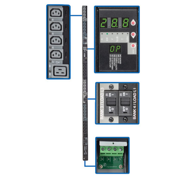 Tripp-lite PDU PDU3XVSRHWB 28.8kW 3-Phase Switch PDU Hardwire 0U Vertical TAA