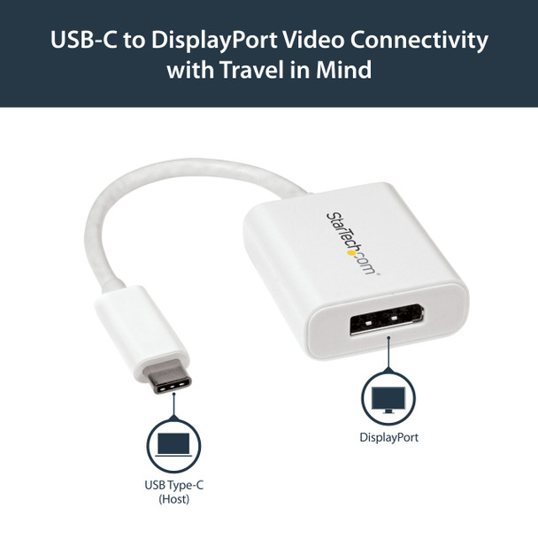 StarTech AC CDP2DPW USB-C to DisplayPort Adapter 4K 60Hz White Retail