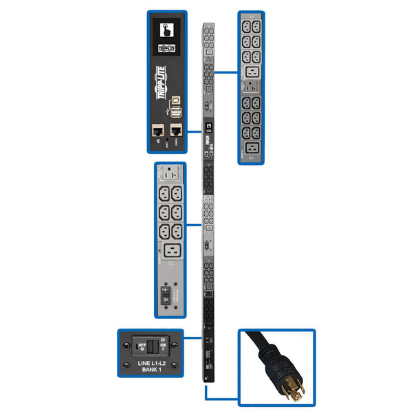 Tripp-Lite PDU PDU3EVN6L2130 6ft 8.6kW 3-Phase Monitored PDU 120V Outlets 0U