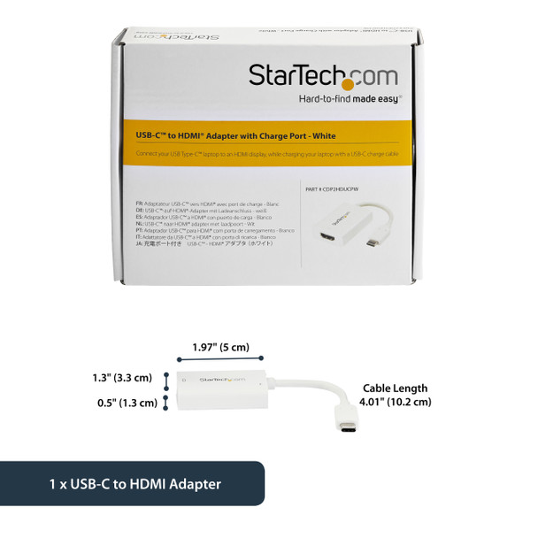 StarTech AC CDP2HDUCPW USB-C to HDMI Video Adapter w USB Power Delivery 4K 60Hz
