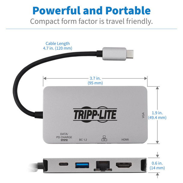 Tripp-Lite AC U442-DOCK6-GY USB-C Dock Dual Display 4K HDMI VGA USB 3.2 Gen 1