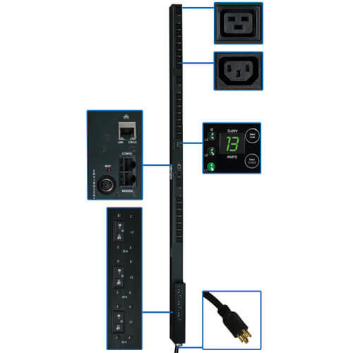 Tripple PDU PDU3VSR10L1530 10ft 8.6kW 3-Phase Switched PDU 208V L15-30P Retail