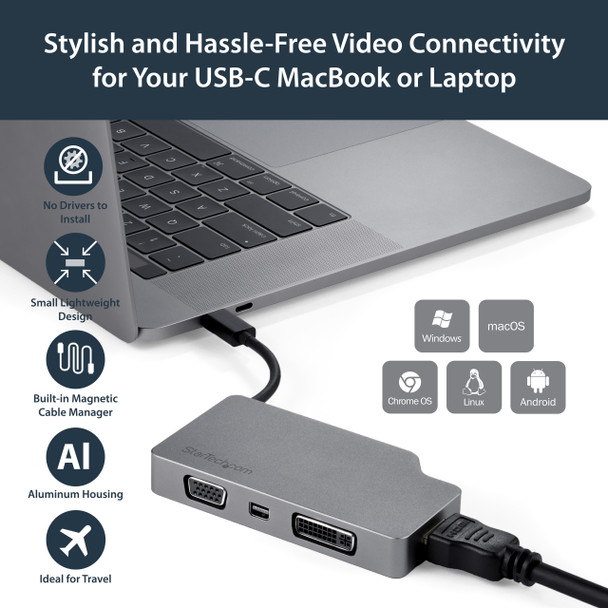 StarTech AC CDPVDHDMDPSG Video ADT 4in1 USB-C t  VGA DVI HDMI mDP 4K SpaceGray