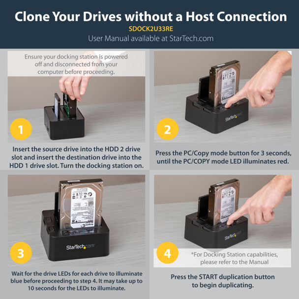 StarTech AC SDOCK2U33RE USB3.0 SATA to 2.5 3.5 SATA HDD SSD Duplicator Dock