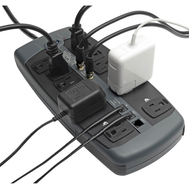 Tripp Lite Protect It! 10-Outlet Surge Protector, 8-ft. Cord, 3345 Joules, Tel/Modem/Coaxial Protection TLP1008TELTV 10037332119077