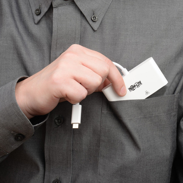 Tripp Lite U444-06N-DGU-C USB-C Multiport Adapter, DVI, USB-A Port, Gbe and PD Charging, White U444-06N-DGU-C 037332193919