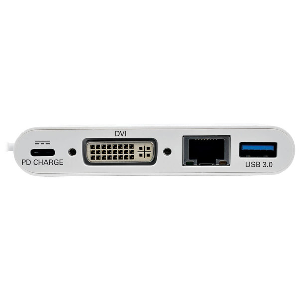 Tripp Lite U444-06N-DGU-C USB-C Multiport Adapter, DVI, USB-A Port, Gbe and PD Charging, White U444-06N-DGU-C 037332193919