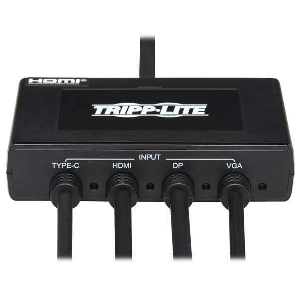 Tripp Lite B321-4X1-HDVC 4-Port Presentation Adapter, 4K 60 Hz (4:4:4) HDMI, DP, USB-C and 1080p VGA to HDMI, Built-In Cables B321-4X1-HDVC 037332262691