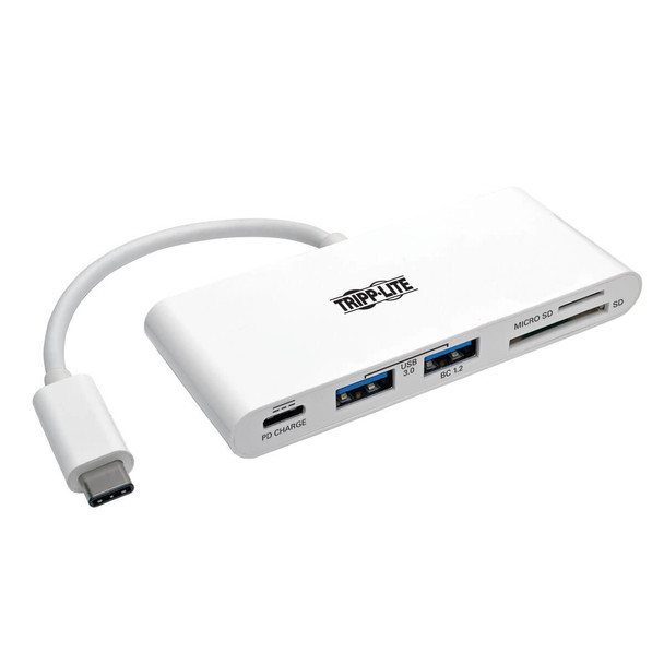 Tripp Lite U460-002-2AM-C USB-C Multiport Adapter, 2x USB-A and 1x USB-C Ports, Card Reader and PD Charging, USB 3.0, White U460-002-2AM-C 037332193780