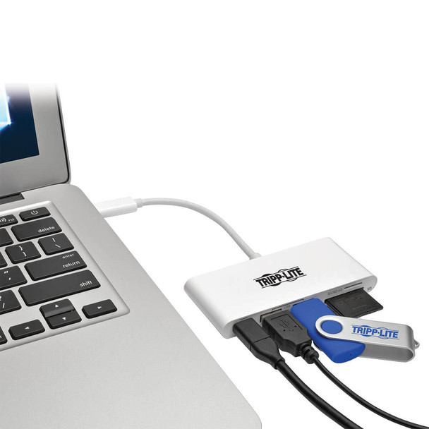 Tripp Lite U460-002-2AM-C USB-C Multiport Adapter, 2x USB-A and 1x USB-C Ports, Card Reader and PD Charging, USB 3.0, White U460-002-2AM-C 037332193780