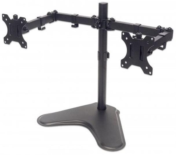 Manhattan TV & Monitor Mount, Desk, Double-Link Arms, 2 screens, Screen Sizes: 10-27", Black, Stand Assembly, Dual Screen, VESA 75x75 to 100x100mm, Max 8kg (each), Lifetime Warranty 461559 766623461559