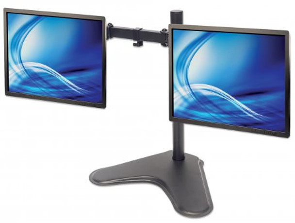 Manhattan TV & Monitor Mount, Desk, Double-Link Arms, 2 screens, Screen Sizes: 10-27", Black, Stand Assembly, Dual Screen, VESA 75x75 to 100x100mm, Max 8kg (each), Lifetime Warranty 461559 766623461559