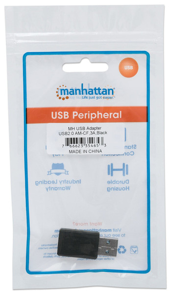 Manhattan USB-C to USB-A Adapter, Female to Male, 480 Mbps (USB 2.0), Hi-Speed USB, Black, Lifetime Warranty, Polybag 354653 766623354653