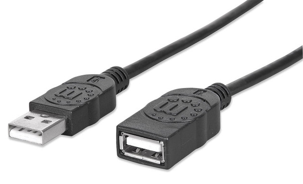 Manhattan USB-A to USB-A Extension Cable, 3m, Male to Female, Black, 480 Mbps (USB 2.0), Equivalent to Startech USBEXTAA10BK, Hi-Speed USB, Lifetime Warranty, Blister 393850 766623393850