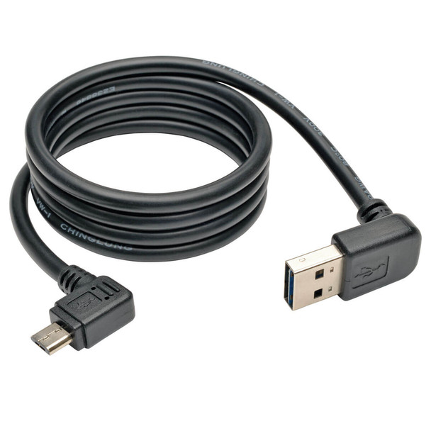 Tripp Lite UR05C-003-UARB Micro USB Cable for Charging (M/M) - Reversible Up/Down USB-A to Right-Angle USB Micro-B, 20 AWG, Black, 3 ft. (0.91 m) UR05C-003-UARB 037332188083