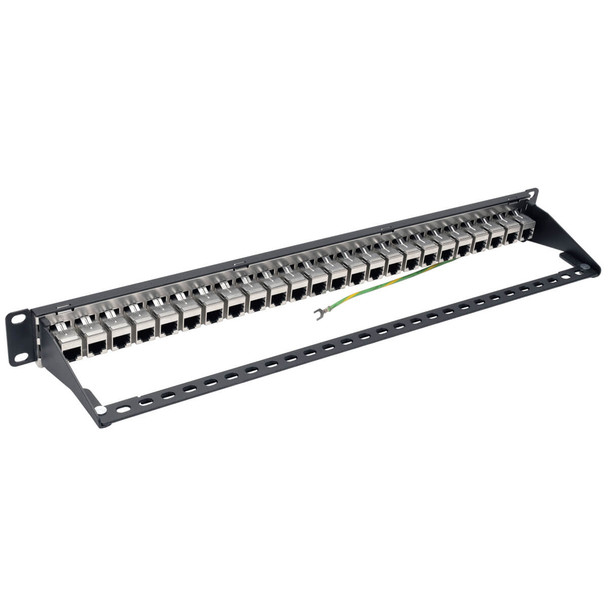 Tripp Lite N254-024-SH-6A 24-Port 1U Rack-Mount STP Shielded Cat6a Feedthrough Patch Panel, RJ45 Ethernet, TAA N254-024-SH-6A 037332189981